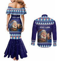 Iceland Christmas Askasleikir Couples Matching Mermaid Dress and Long Sleeve Button Shirt The Yule Lads Bowl Licker
