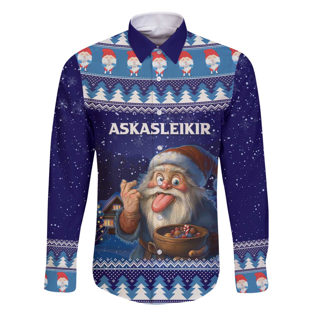 Iceland Christmas Askasleikir Family Matching Off The Shoulder Long Sleeve Dress and Hawaiian Shirt The Yule Lads Bowl Licker - Wonder Print Shop