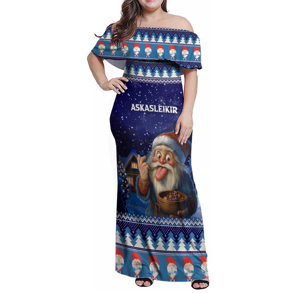 Iceland Christmas Askasleikir Family Matching Off Shoulder Maxi Dress and Hawaiian Shirt The Yule Lads Bowl Licker - Wonder Print Shop