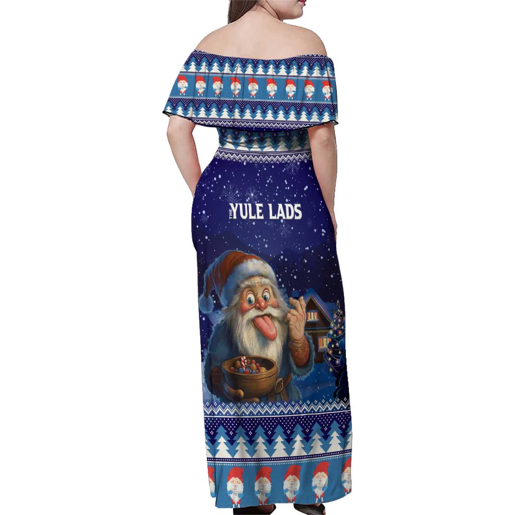 Iceland Christmas Askasleikir Family Matching Off Shoulder Maxi Dress and Hawaiian Shirt The Yule Lads Bowl Licker - Wonder Print Shop