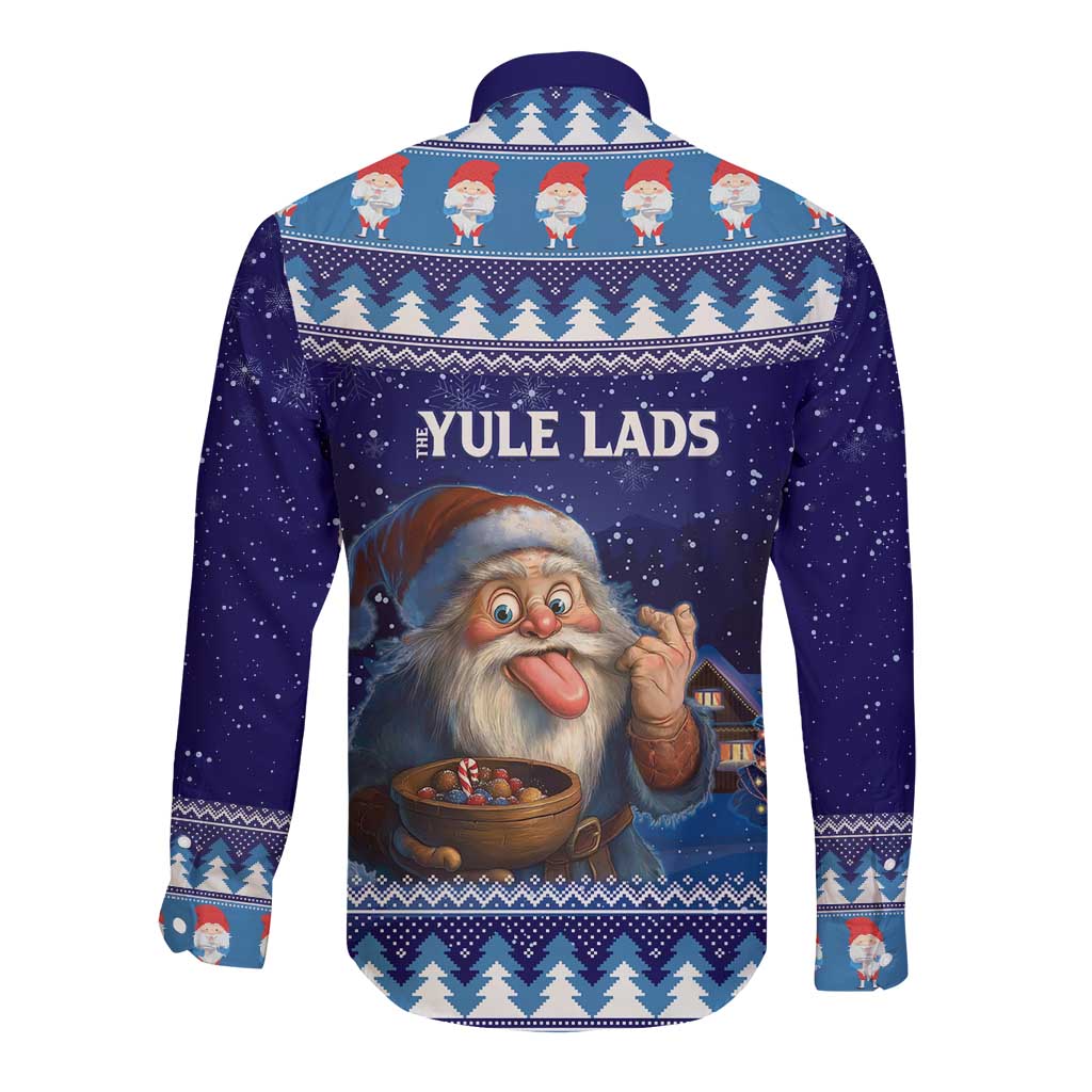 Iceland Christmas Askasleikir Long Sleeve Button Shirt The Yule Lads Bowl Licker - Wonder Print Shop