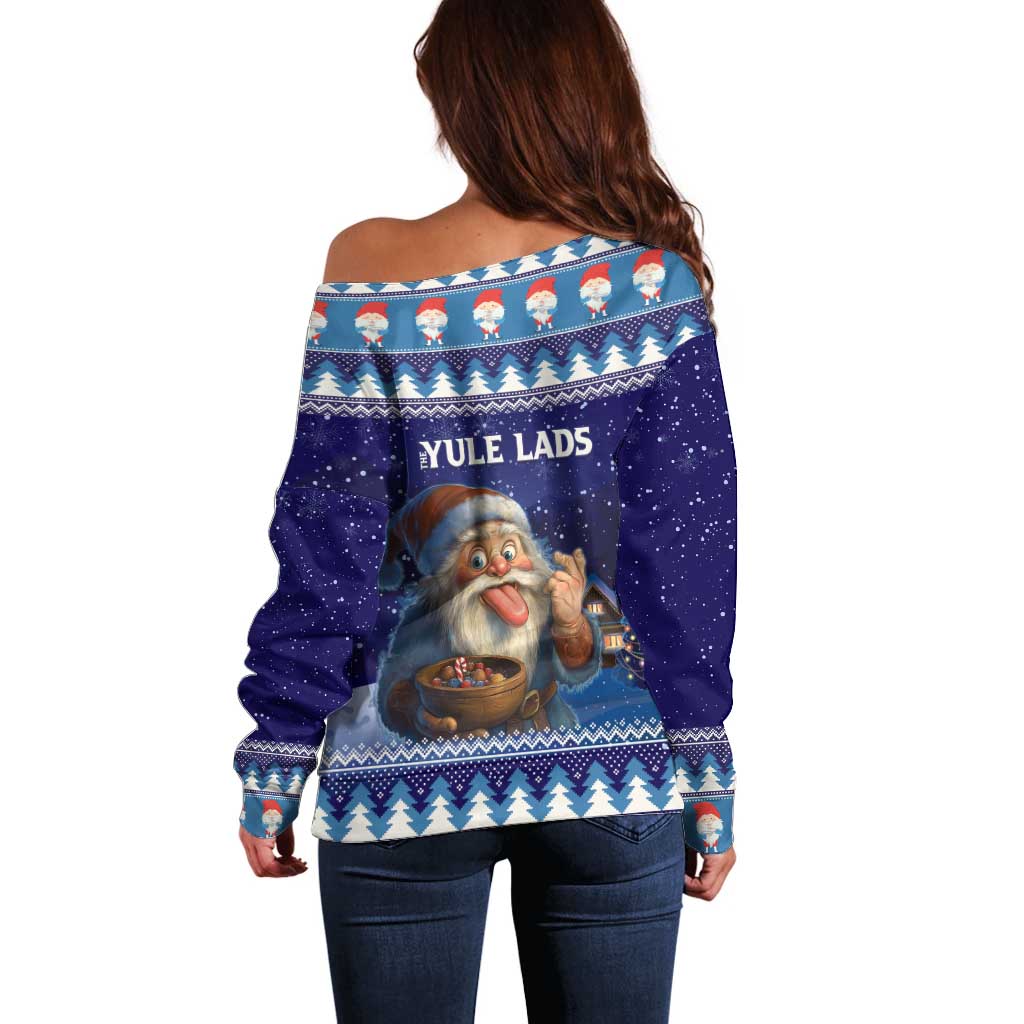 Iceland Christmas Askasleikir Off Shoulder Sweater The Yule Lads Bowl Licker - Wonder Print Shop