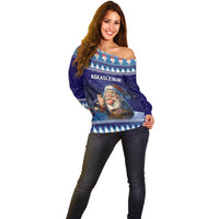Iceland Christmas Askasleikir Off Shoulder Sweater The Yule Lads Bowl Licker - Wonder Print Shop