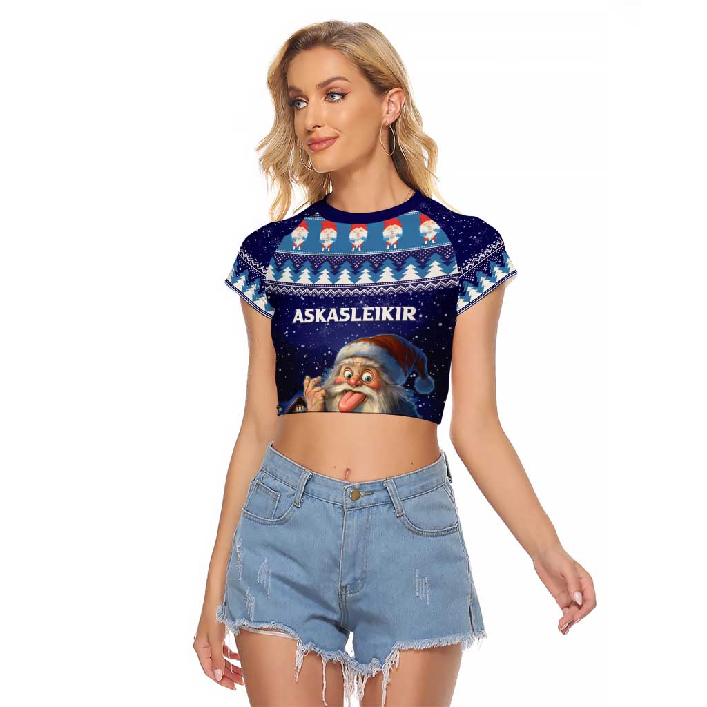 Iceland Christmas Askasleikir Raglan Cropped T Shirt The Yule Lads Bowl Licker - Wonder Print Shop