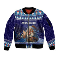 Iceland Christmas Askasleikir Sleeve Zip Bomber Jacket The Yule Lads Bowl Licker - Wonder Print Shop