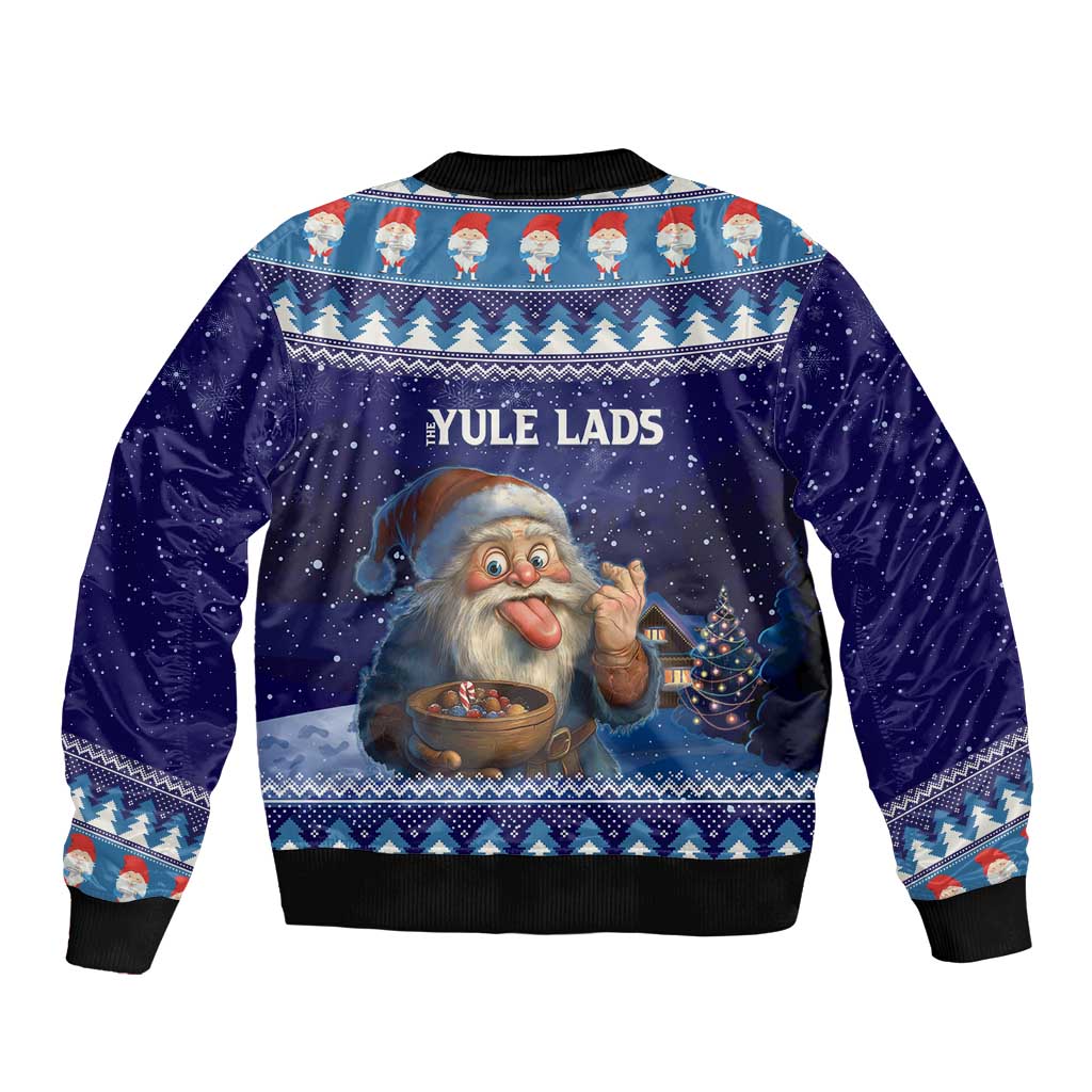 Iceland Christmas Askasleikir Sleeve Zip Bomber Jacket The Yule Lads Bowl Licker - Wonder Print Shop