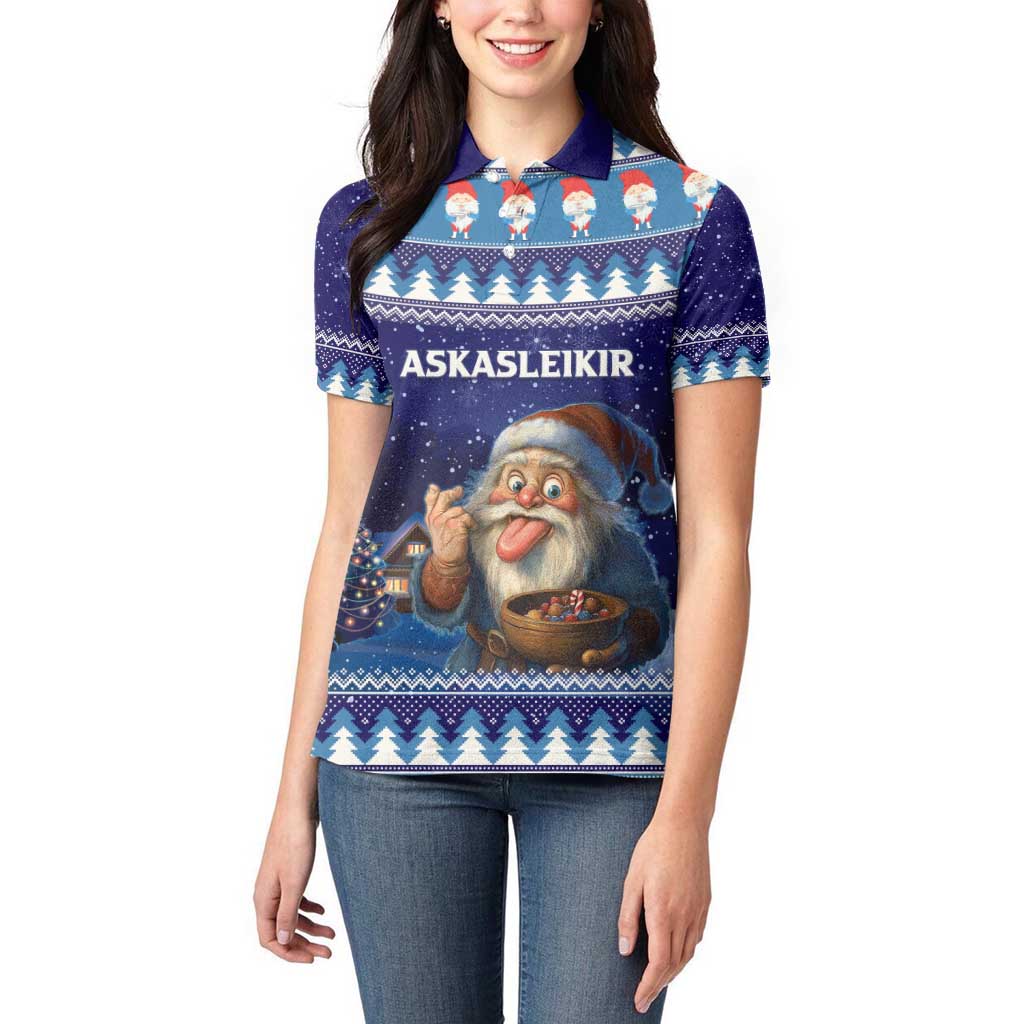 Iceland Christmas Askasleikir Women Polo Shirt The Yule Lads Bowl Licker - Wonder Print Shop