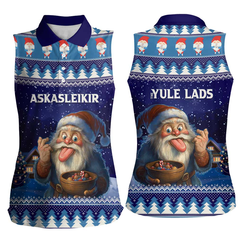Iceland Christmas Askasleikir Women Sleeveless Polo Shirt The Yule Lads Bowl Licker - Wonder Print Shop