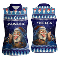 Iceland Christmas Askasleikir Women Sleeveless Polo Shirt The Yule Lads Bowl Licker - Wonder Print Shop