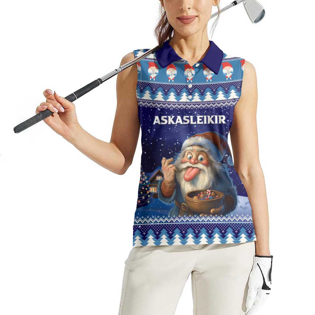 Iceland Christmas Askasleikir Women Sleeveless Polo Shirt The Yule Lads Bowl Licker - Wonder Print Shop