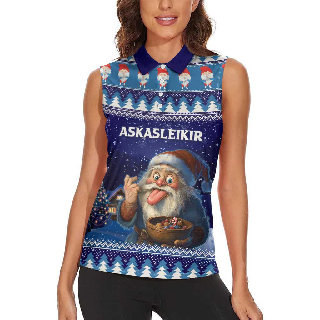 Iceland Christmas Askasleikir Women Sleeveless Polo Shirt The Yule Lads Bowl Licker - Wonder Print Shop