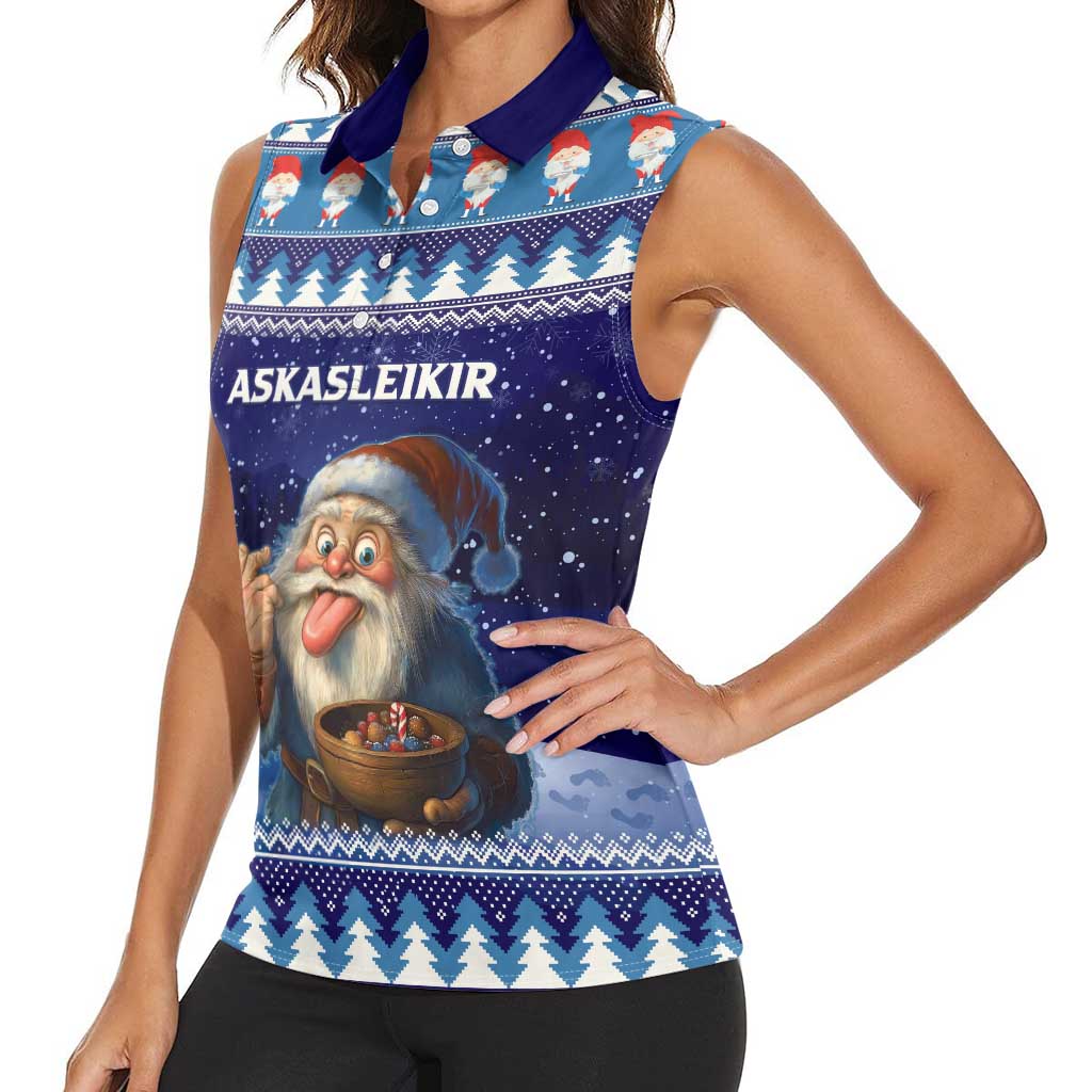 Iceland Christmas Askasleikir Women Sleeveless Polo Shirt The Yule Lads Bowl Licker - Wonder Print Shop