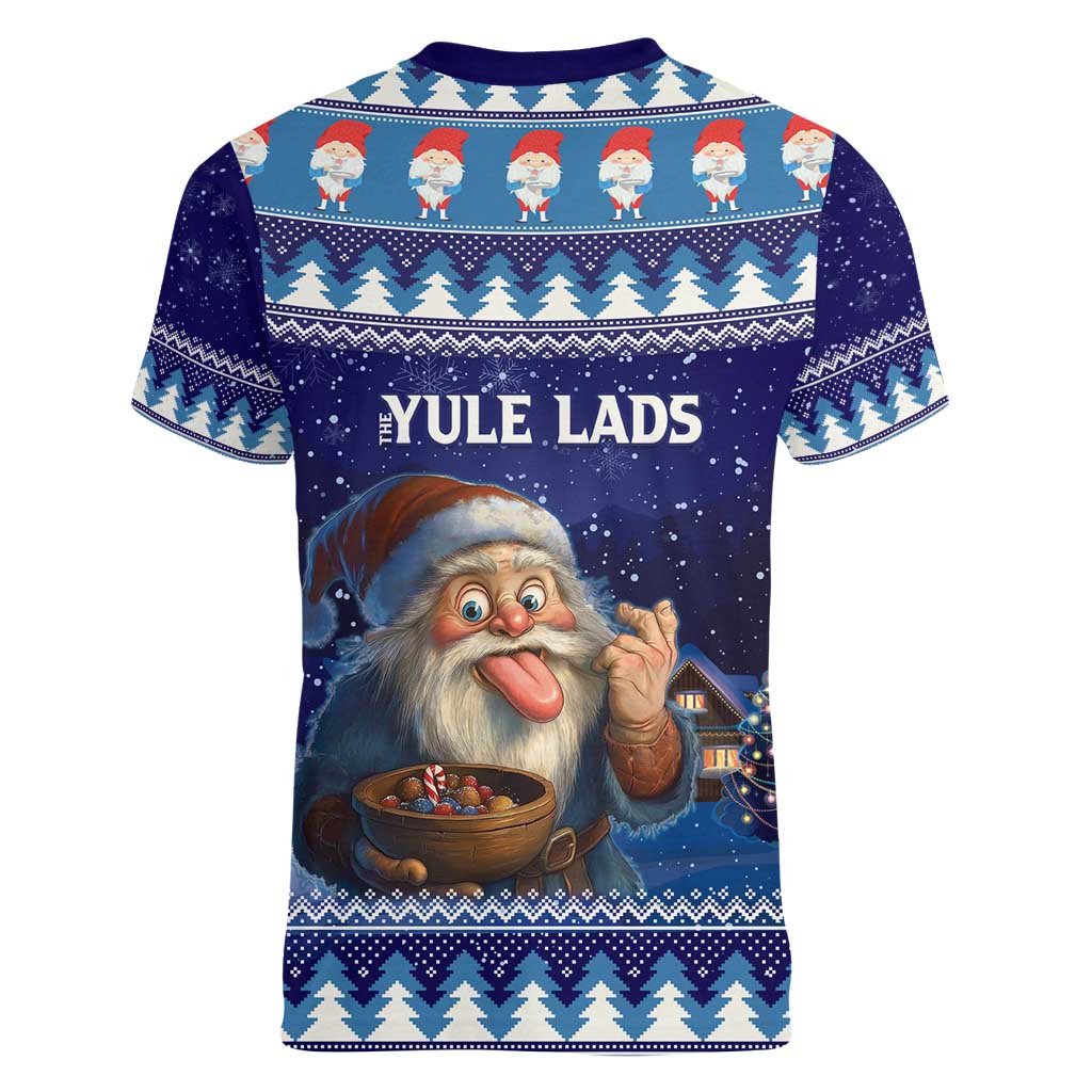 Iceland Christmas Askasleikir Women V-Neck T-Shirt The Yule Lads Bowl Licker - Wonder Print Shop