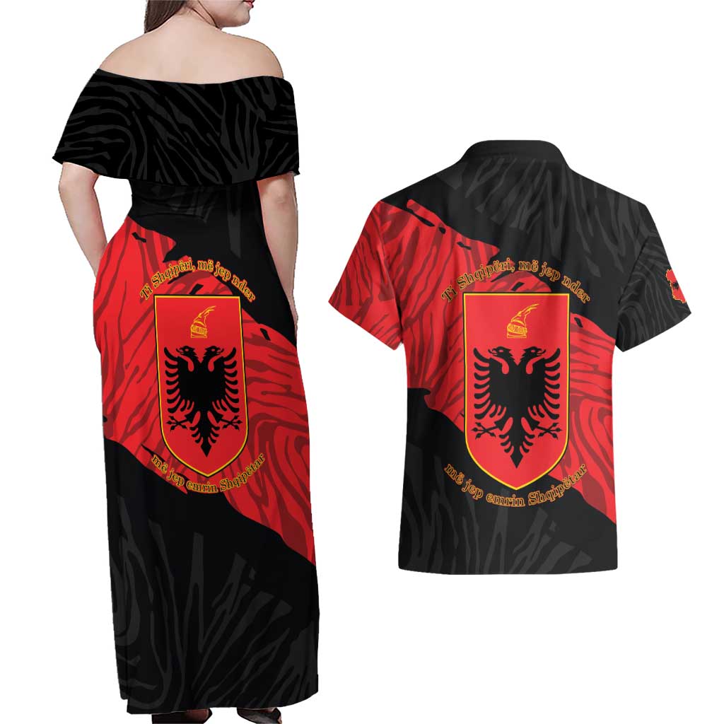 Albania Independence Day Couples Matching Off Shoulder Maxi Dress and Hawaiian Shirt Albanian Eagle - Grunge Style - Wonder Print Shop