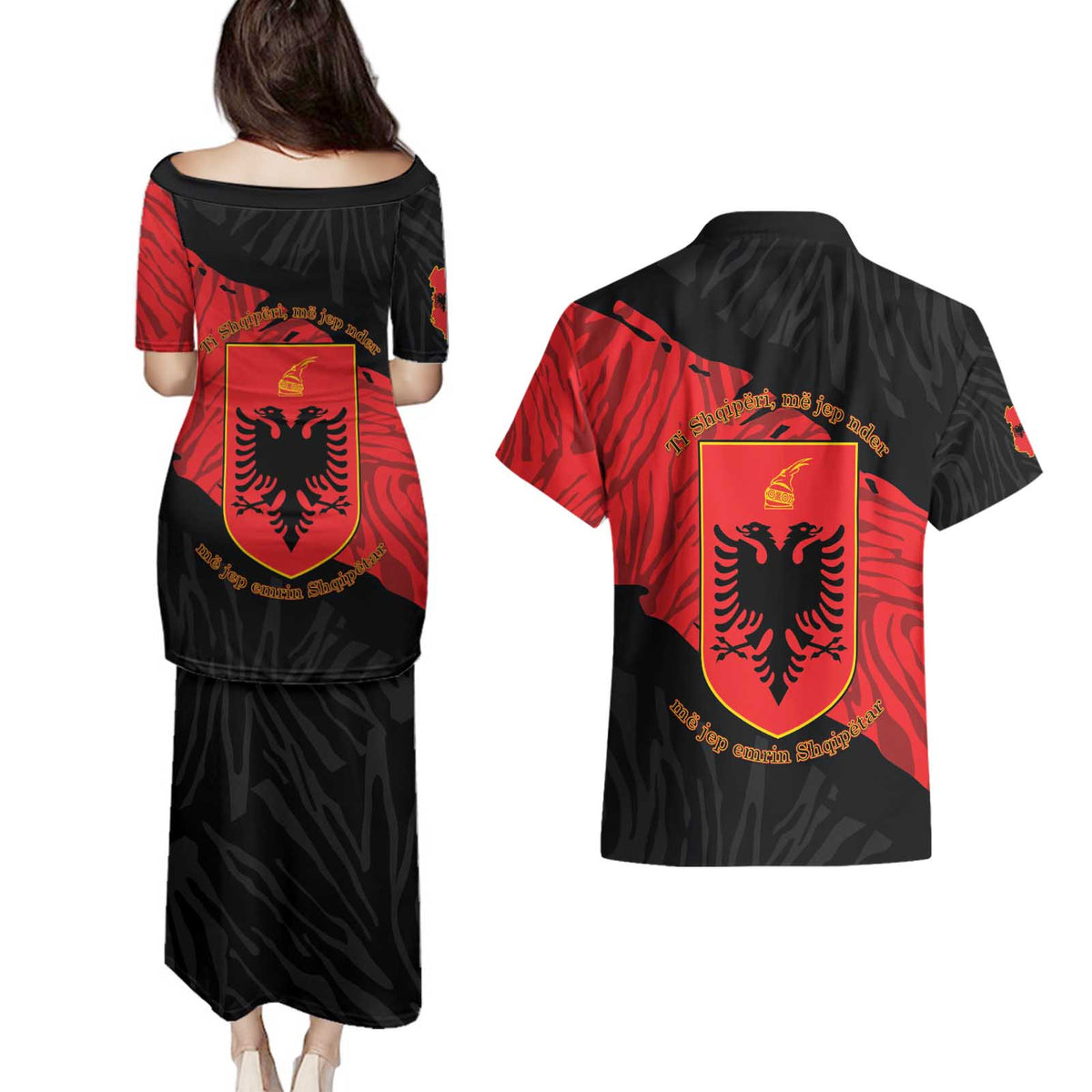 Albania Independence Day Couples Matching Puletasi and Hawaiian Shirt Albanian Eagle - Grunge Style - Wonder Print Shop