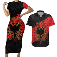 Albania Independence Day Couples Matching Short Sleeve Bodycon Dress and Hawaiian Shirt Albanian Eagle - Grunge Style - Wonder Print Shop