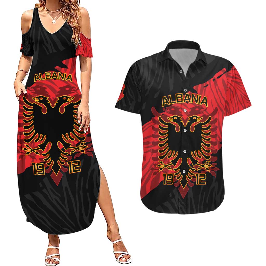 Albania Independence Day Couples Matching Summer Maxi Dress and Hawaiian Shirt Albanian Eagle - Grunge Style - Wonder Print Shop