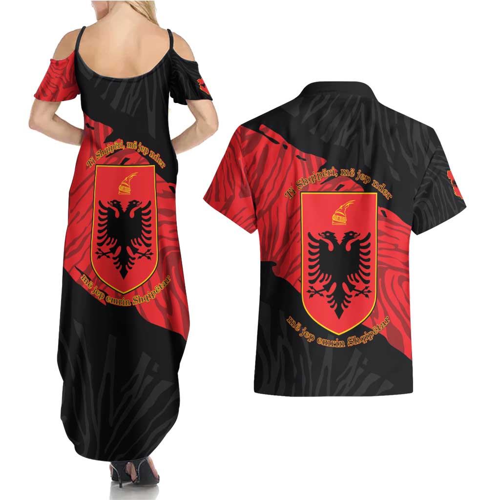 Albania Independence Day Couples Matching Summer Maxi Dress and Hawaiian Shirt Albanian Eagle - Grunge Style - Wonder Print Shop