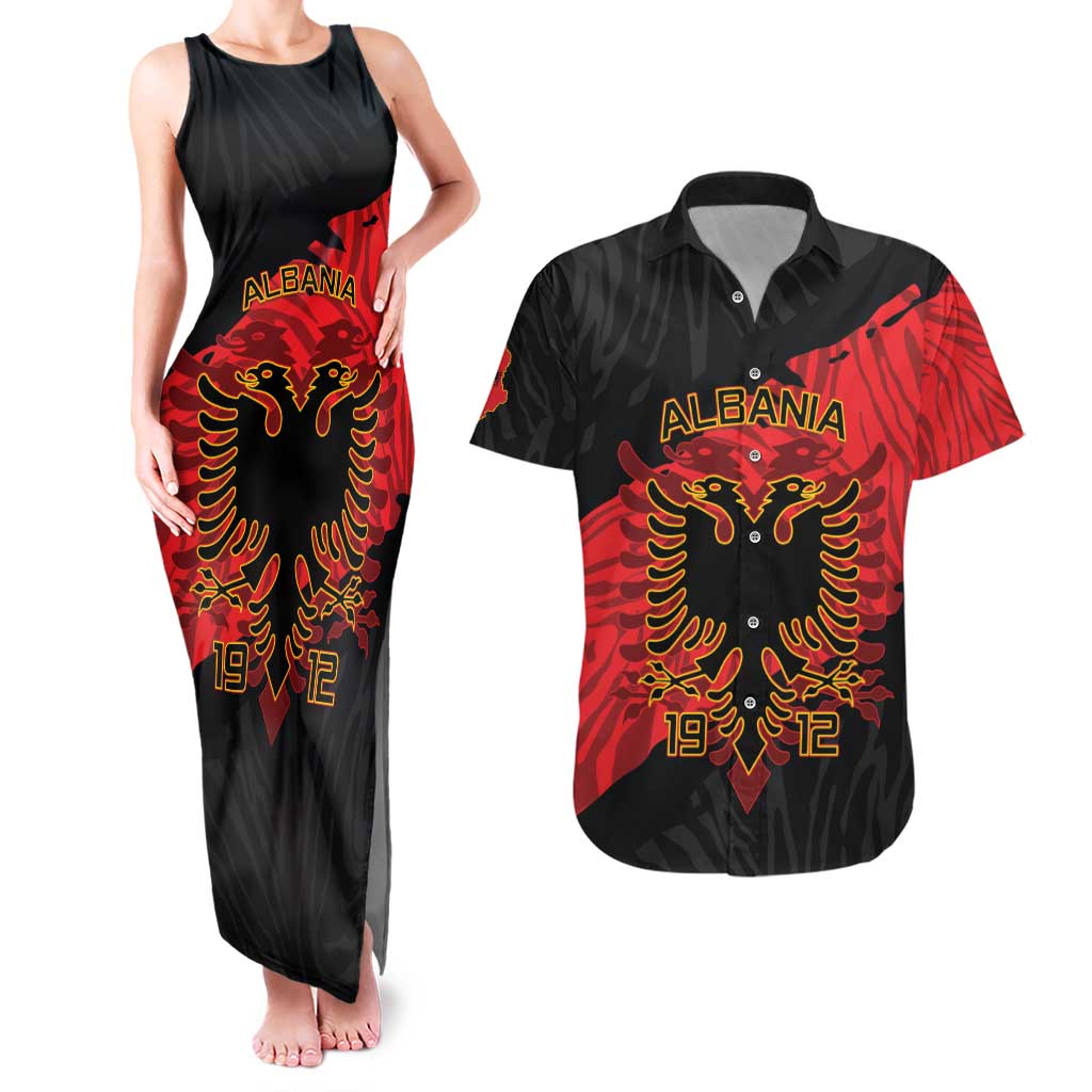Albania Independence Day Couples Matching Tank Maxi Dress and Hawaiian Shirt Albanian Eagle - Grunge Style - Wonder Print Shop