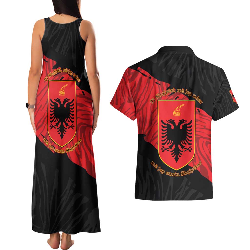 Albania Independence Day Couples Matching Tank Maxi Dress and Hawaiian Shirt Albanian Eagle - Grunge Style - Wonder Print Shop