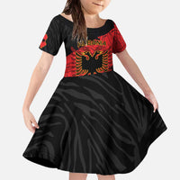 Albania Independence Day Family Matching Off The Shoulder Long Sleeve Dress and Hawaiian Shirt Albanian Eagle - Grunge Style - Wonder Print Shop