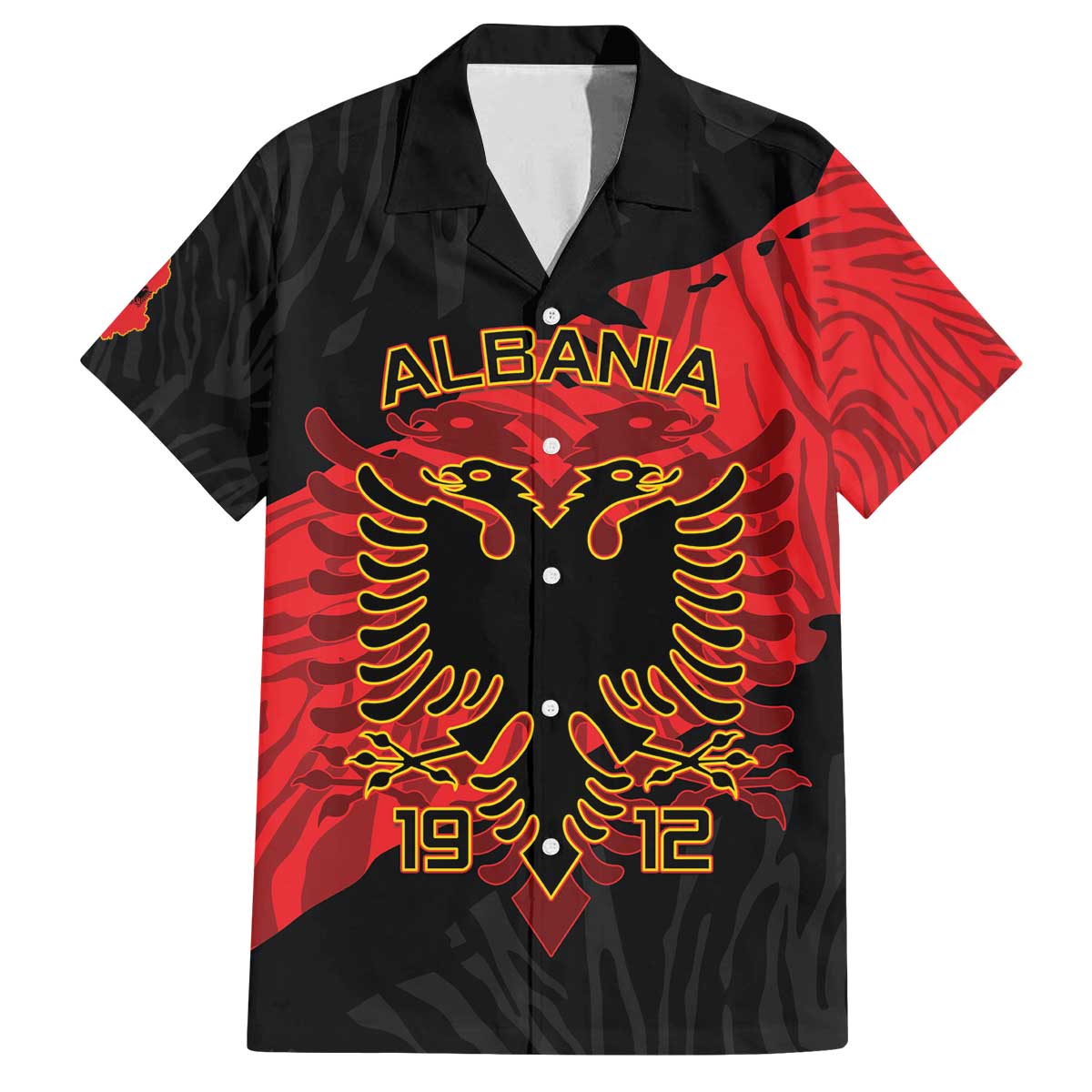 Albania Independence Day Family Matching Off The Shoulder Long Sleeve Dress and Hawaiian Shirt Albanian Eagle - Grunge Style - Wonder Print Shop