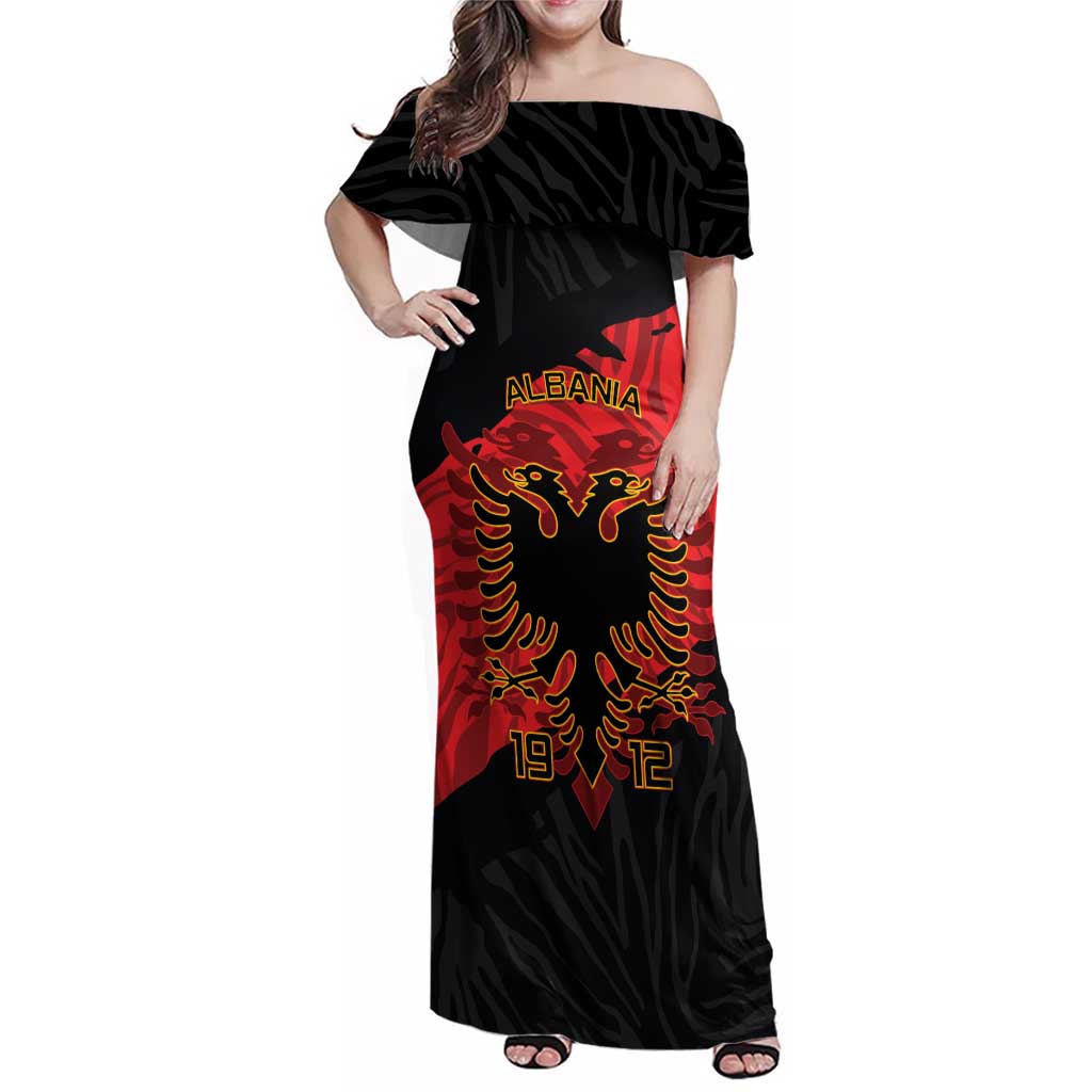 Albania Independence Day Family Matching Off Shoulder Maxi Dress and Hawaiian Shirt Albanian Eagle - Grunge Style - Wonder Print Shop