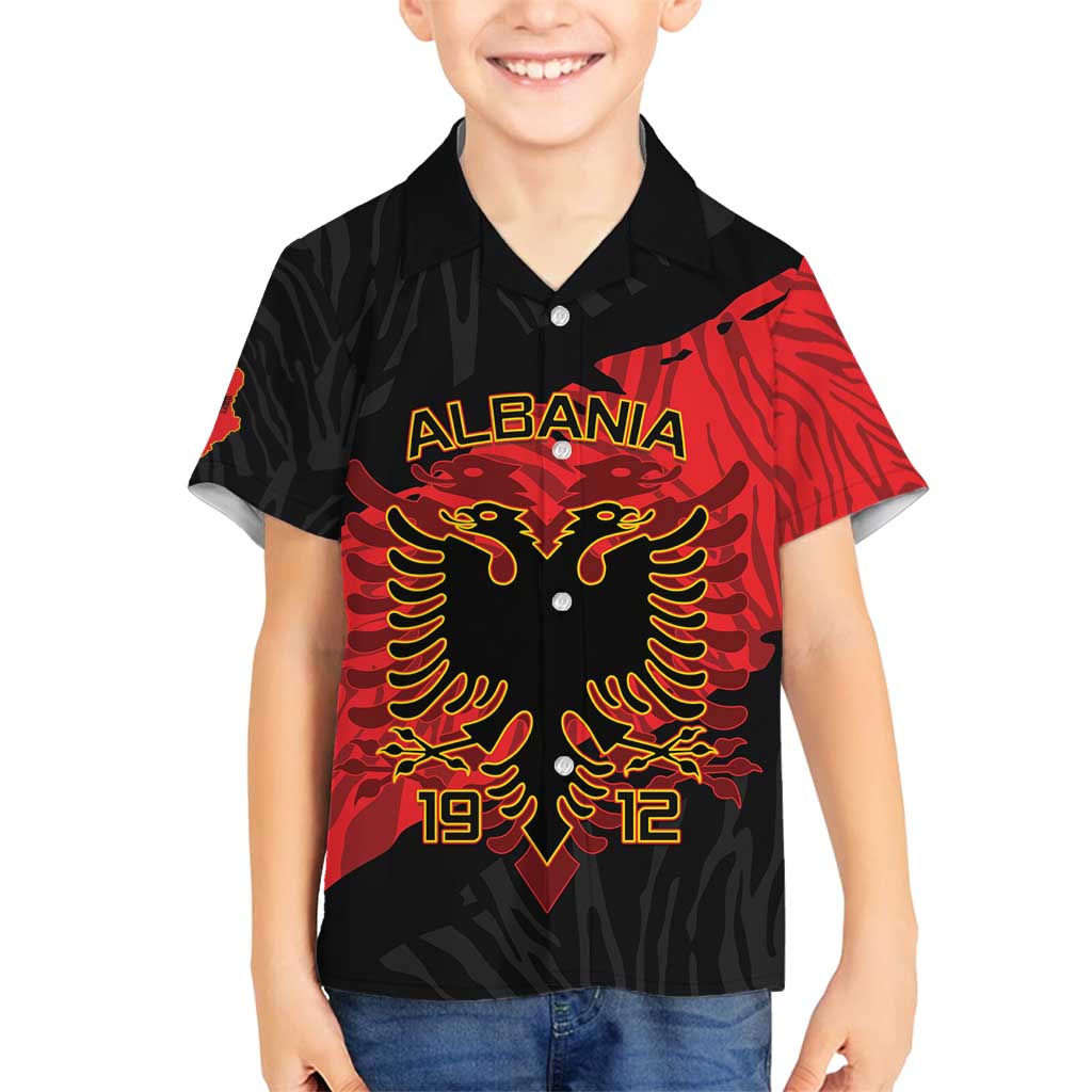 Albania Independence Day Family Matching Off Shoulder Short Dress and Hawaiian Shirt Albanian Eagle - Grunge Style - Wonder Print Shop