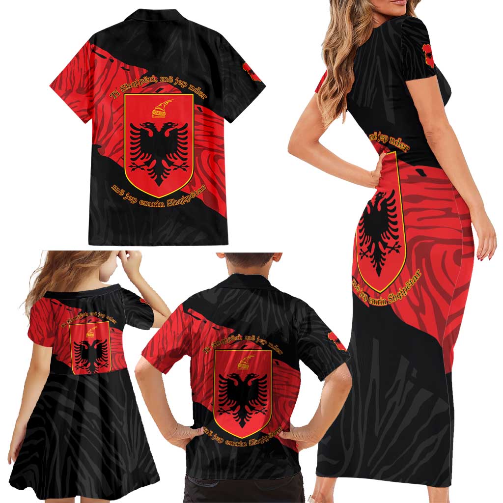 Albania Independence Day Family Matching Short Sleeve Bodycon Dress and Hawaiian Shirt Albanian Eagle - Grunge Style - Wonder Print Shop
