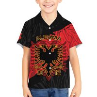 Albania Independence Day Family Matching Short Sleeve Bodycon Dress and Hawaiian Shirt Albanian Eagle - Grunge Style - Wonder Print Shop