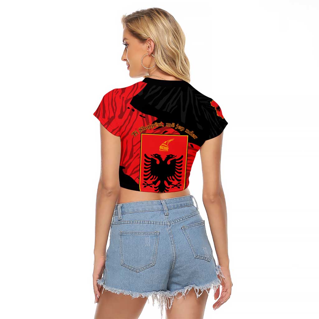 Albania Independence Day Raglan Cropped T Shirt Albanian Eagle - Grunge Style - Wonder Print Shop