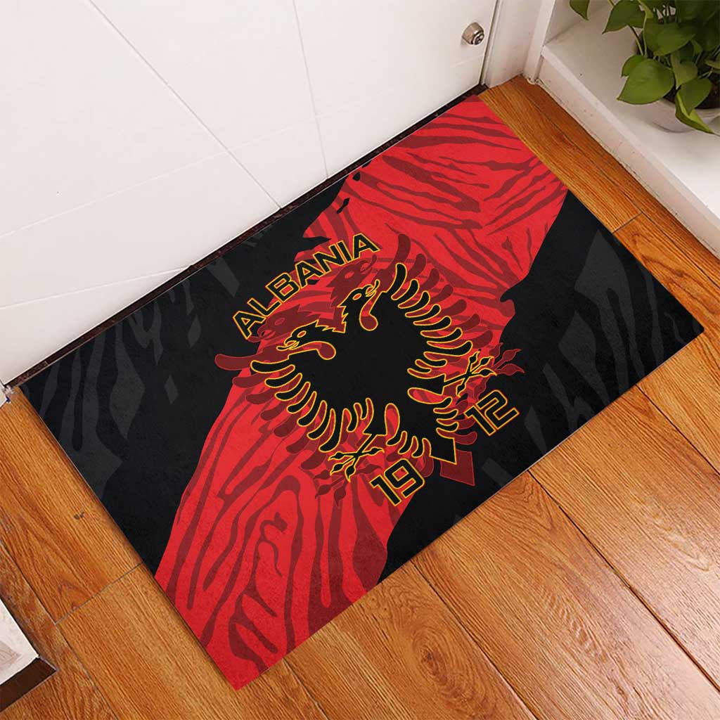 Albania Independence Day Rubber Doormat Albanian Eagle - Grunge Style - Wonder Print Shop