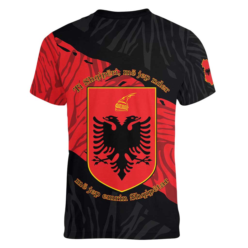 Albania Independence Day Women V-Neck T-Shirt Albanian Eagle - Grunge Style - Wonder Print Shop