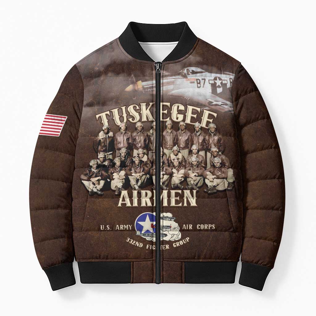 Remembering Tuskegee Airmen Bomber Puffer Jacket Heroes of the 332nd Squadron Retro Style - Wonder Print Shop