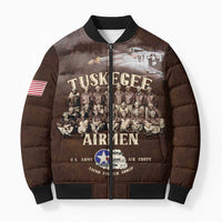 Remembering Tuskegee Airmen Bomber Puffer Jacket Heroes of the 332nd Squadron Retro Style - Wonder Print Shop