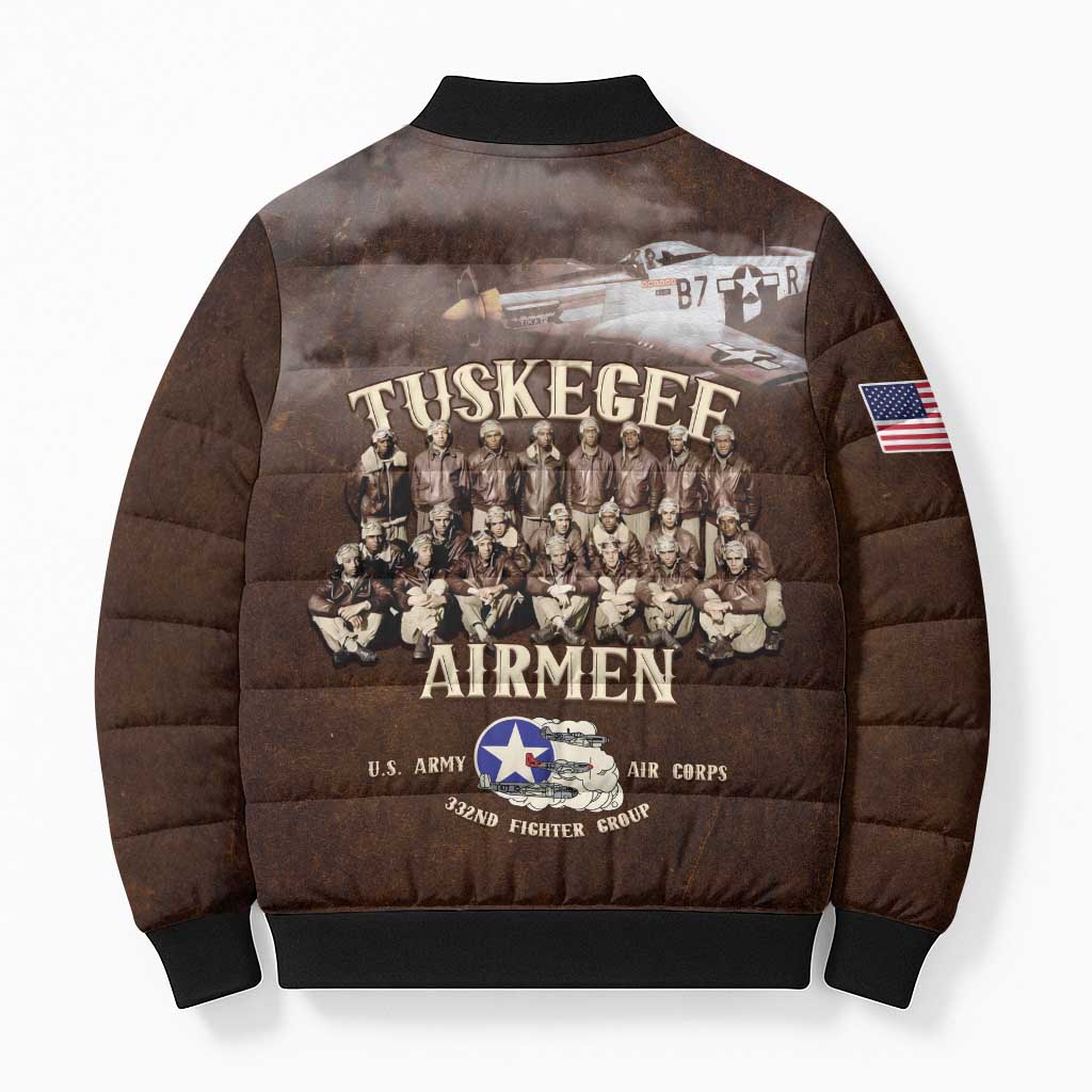 Remembering Tuskegee Airmen Bomber Puffer Jacket Heroes of the 332nd Squadron Retro Style - Wonder Print Shop