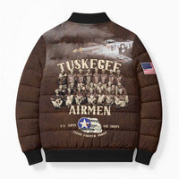 Remembering Tuskegee Airmen Bomber Puffer Jacket Heroes of the 332nd Squadron Retro Style - Wonder Print Shop