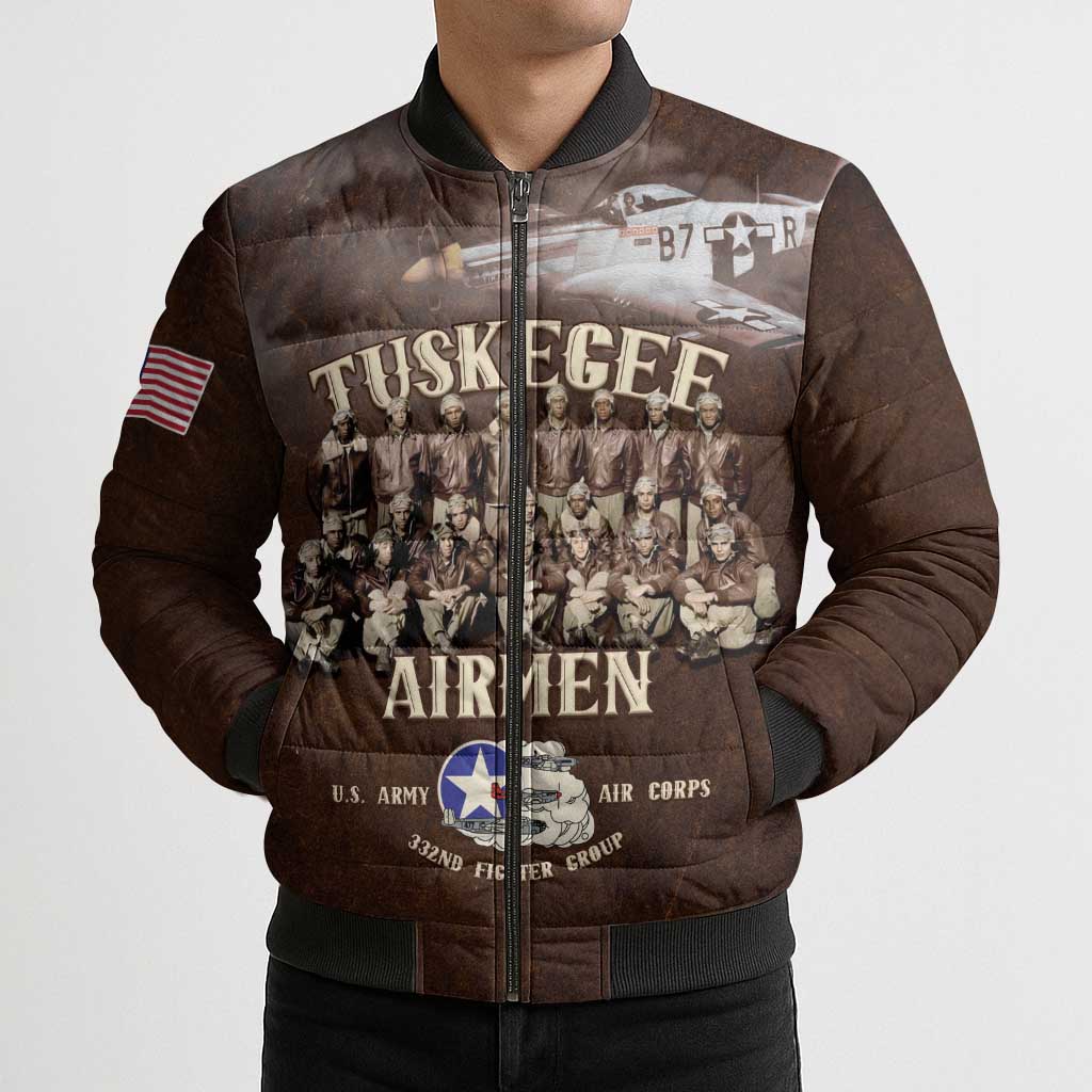 Remembering Tuskegee Airmen Bomber Puffer Jacket Heroes of the 332nd Squadron Retro Style - Wonder Print Shop