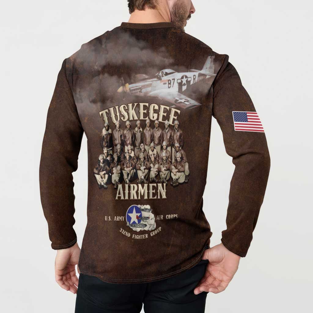 Remembering Tuskegee Airmen Button Sweatshirt Heroes of the 332nd Squadron Retro Style - Wonder Print Shop