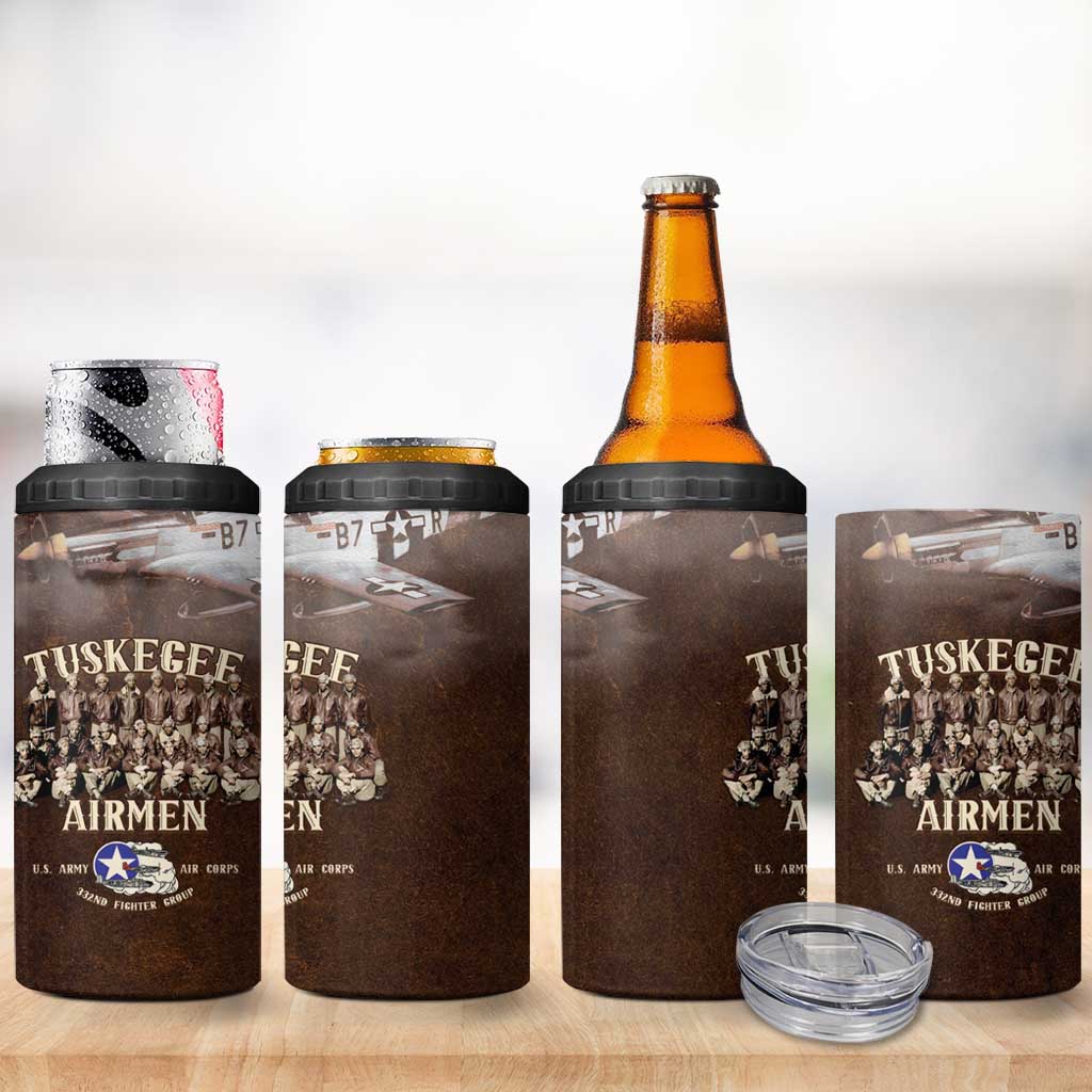 Remembering Tuskegee Airmen 4 in 1 Can Cooler Tumbler Heroes of the 332nd Squadron Retro Style - Wonder Print Shop