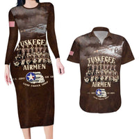 Remembering Tuskegee Airmen Couples Matching Long Sleeve Bodycon Dress and Hawaiian Shirt Heroes of the 332nd Squadron Retro Style - Wonder Print Shop