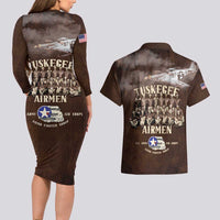 Remembering Tuskegee Airmen Couples Matching Long Sleeve Bodycon Dress and Hawaiian Shirt Heroes of the 332nd Squadron Retro Style - Wonder Print Shop