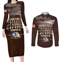 Remembering Tuskegee Airmen Couples Matching Long Sleeve Bodycon Dress and Long Sleeve Button Shirt Heroes of the 332nd Squadron Retro Style - Wonder Print Shop