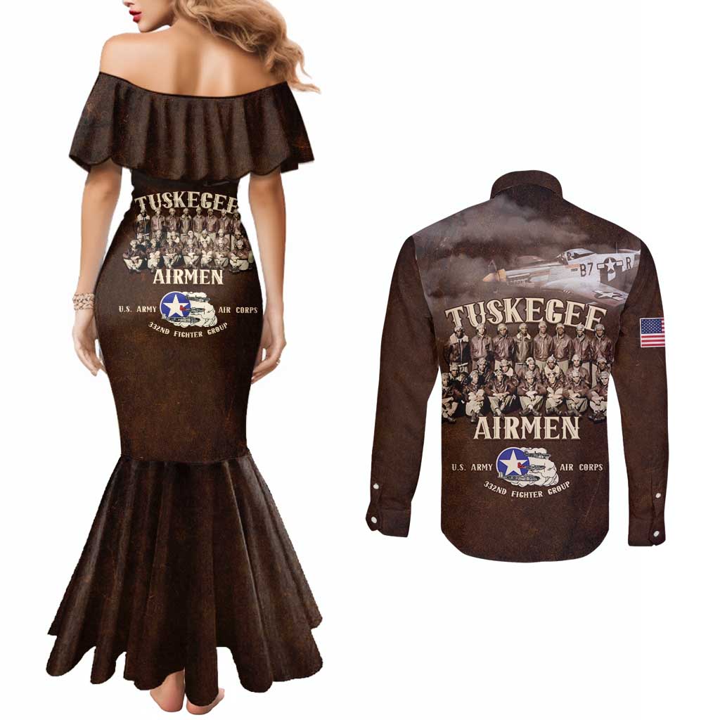 Remembering Tuskegee Airmen Couples Matching Mermaid Dress and Long Sleeve Button Shirt Heroes of the 332nd Squadron Retro Style - Wonder Print Shop