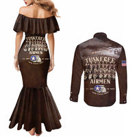Remembering Tuskegee Airmen Couples Matching Mermaid Dress and Long Sleeve Button Shirt Heroes of the 332nd Squadron Retro Style - Wonder Print Shop