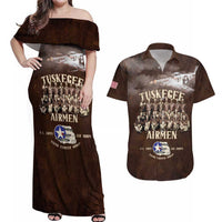 Remembering Tuskegee Airmen Couples Matching Off Shoulder Maxi Dress and Hawaiian Shirt Heroes of the 332nd Squadron Retro Style - Wonder Print Shop