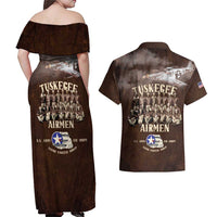 Remembering Tuskegee Airmen Couples Matching Off Shoulder Maxi Dress and Hawaiian Shirt Heroes of the 332nd Squadron Retro Style - Wonder Print Shop