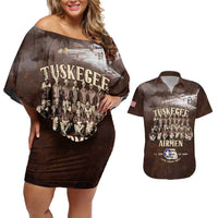 Remembering Tuskegee Airmen Couples Matching Off Shoulder Short Dress and Hawaiian Shirt Heroes of the 332nd Squadron Retro Style - Wonder Print Shop