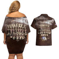 Remembering Tuskegee Airmen Couples Matching Off Shoulder Short Dress and Hawaiian Shirt Heroes of the 332nd Squadron Retro Style - Wonder Print Shop