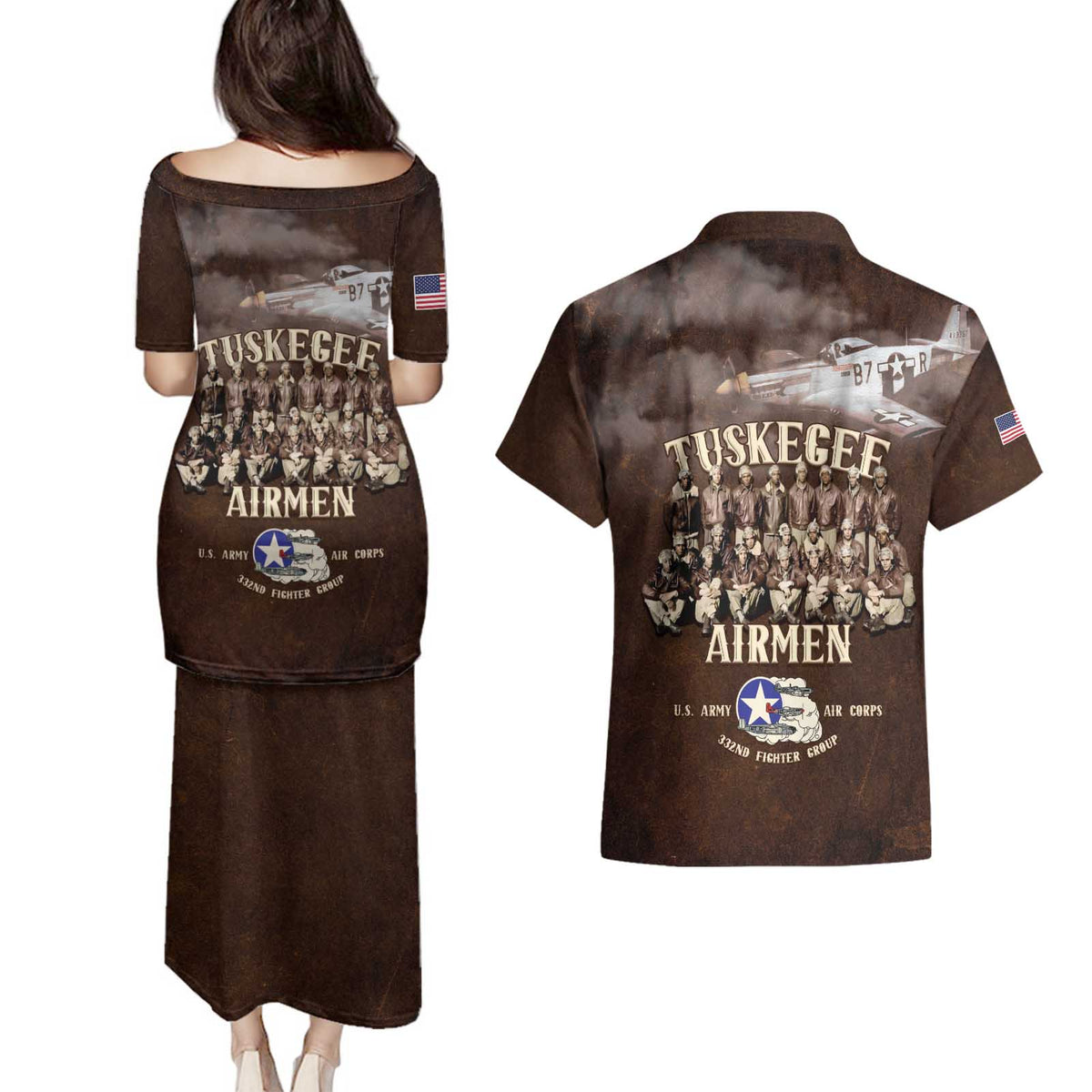 Remembering Tuskegee Airmen Couples Matching Puletasi and Hawaiian Shirt Heroes of the 332nd Squadron Retro Style - Wonder Print Shop